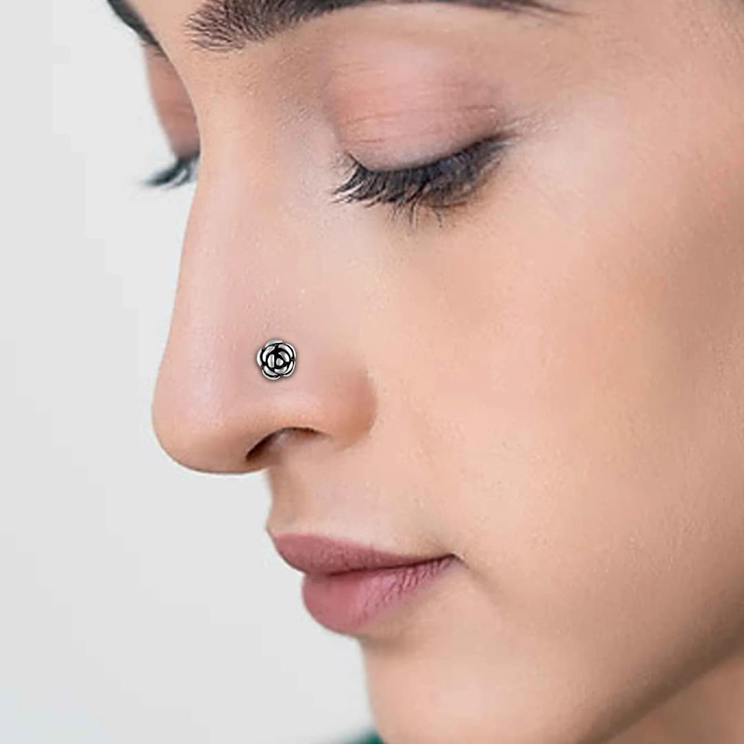 Rose Silver Nose Pin