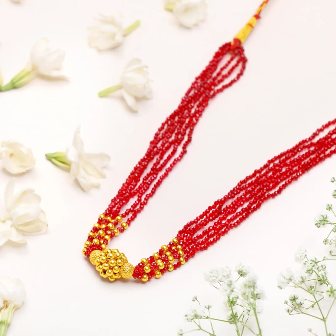 Scarlet Golden Lakhi Mala