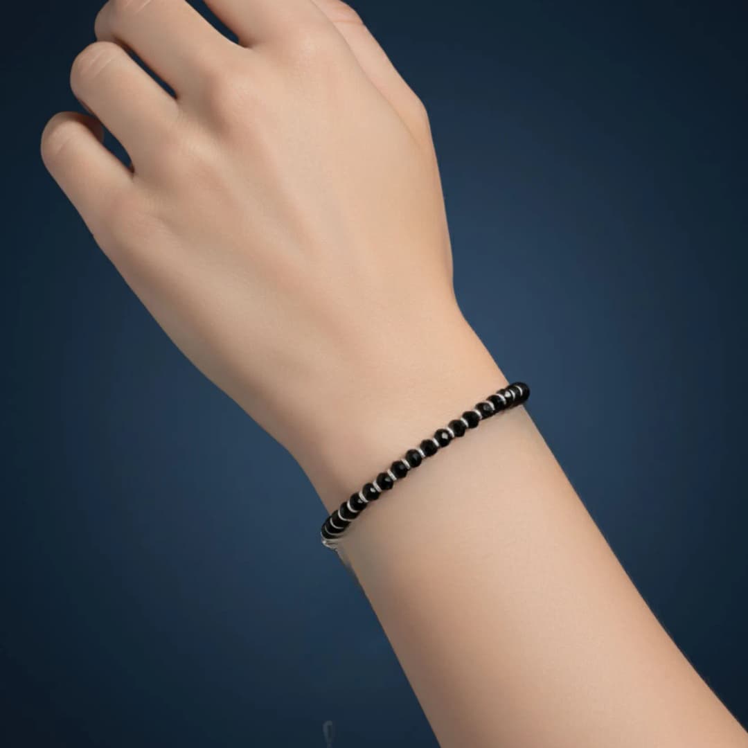Sterling Silver Black Beaded Bracelet