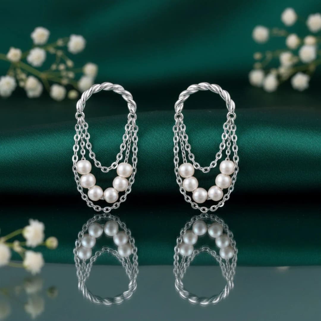 Chic Pearl Moti Silver Earrings