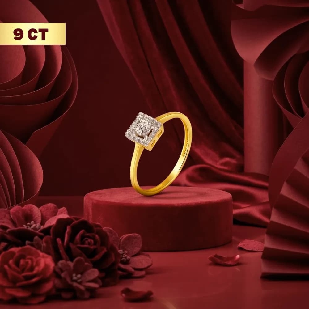 Regal 9CT Gold Square Halo Ring