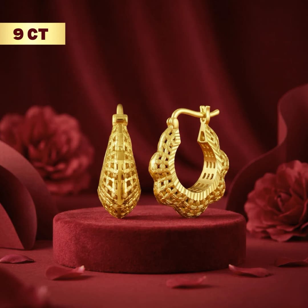 9CT Gold Filigree Hoop Earrings
