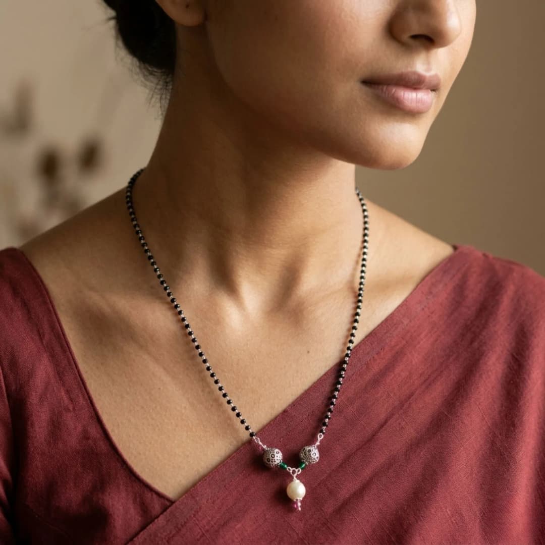 Floral Curve Silver Mangalsutra