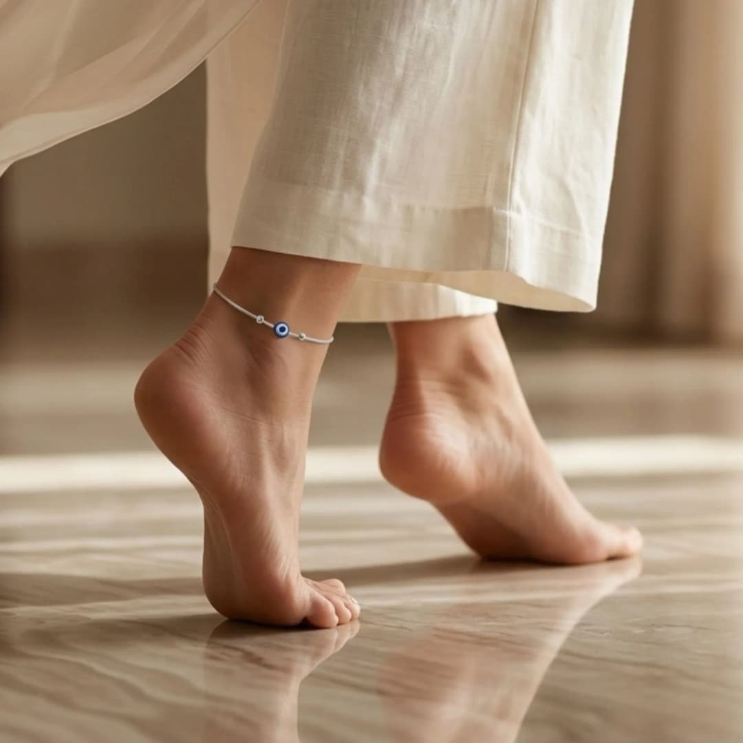 92.5 Sterling Silver Evil Eye Anklet