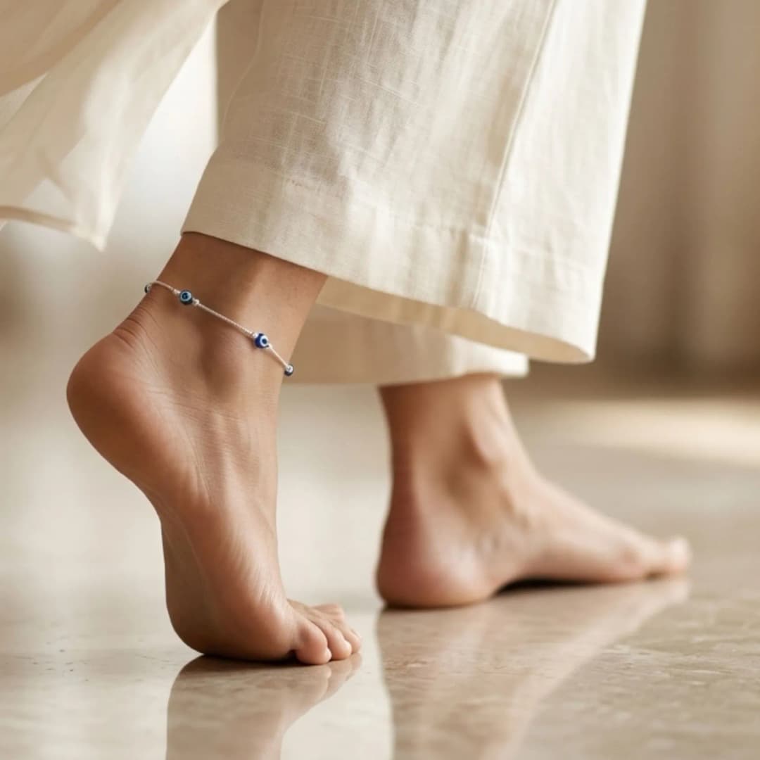 Silver Evil Eye Anklet