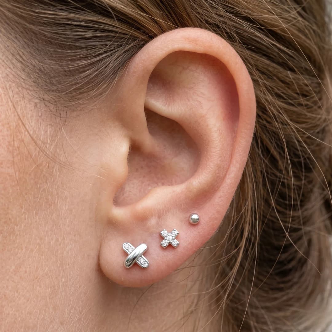 Sterling Silver X Three Earrings Set