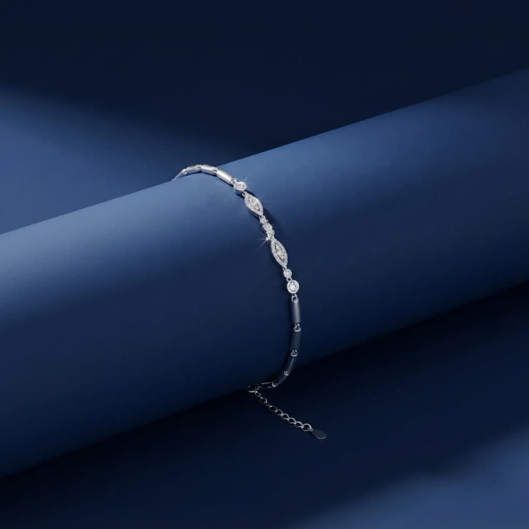 Sleek Styled Studded Silver Bracelet