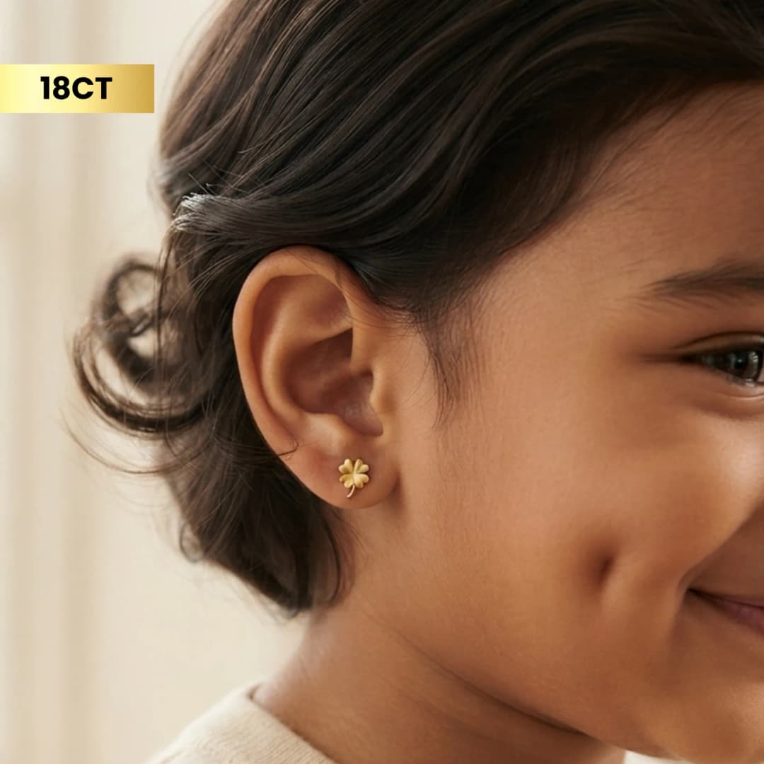18CT Clover Gold Baby Earrings