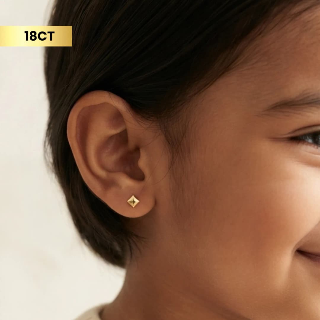 18CT Square Gold Baby Earrings