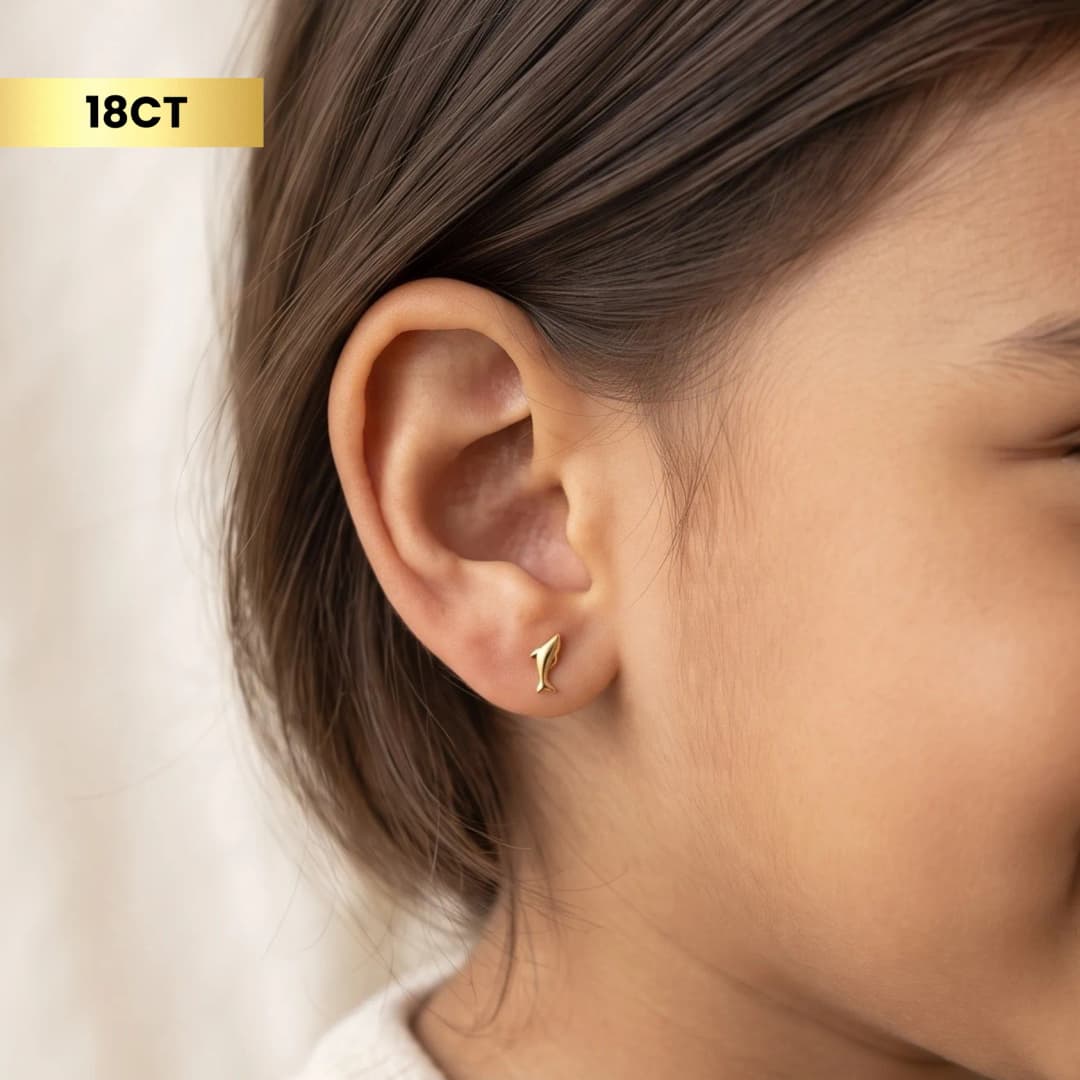 18CT Dolphin Gold Baby Earrings
