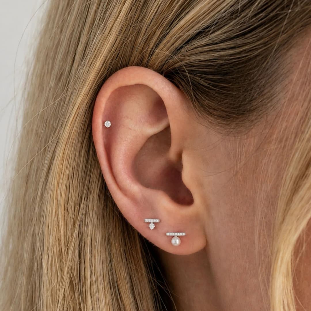 Silver Earrings Set with Pearl Drop