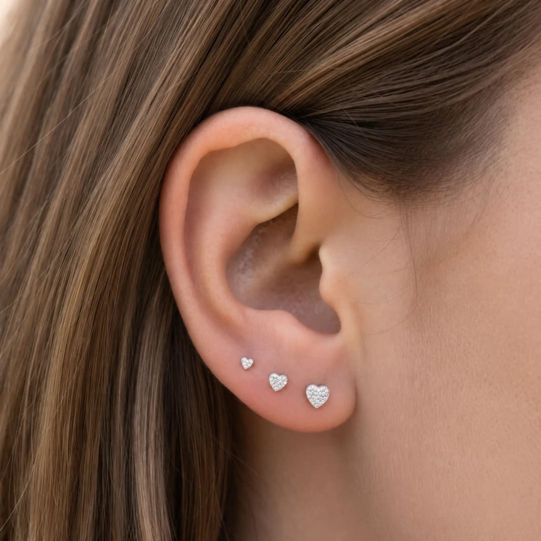 Silver Heart Earrings Set of Three