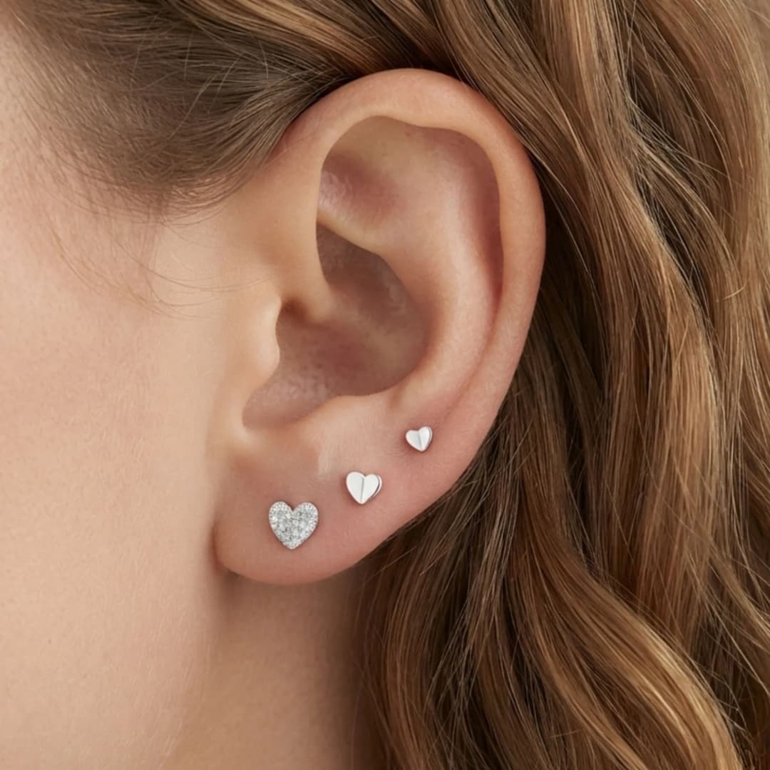 Sterling Silver Heart Studs Set of Three Pairs