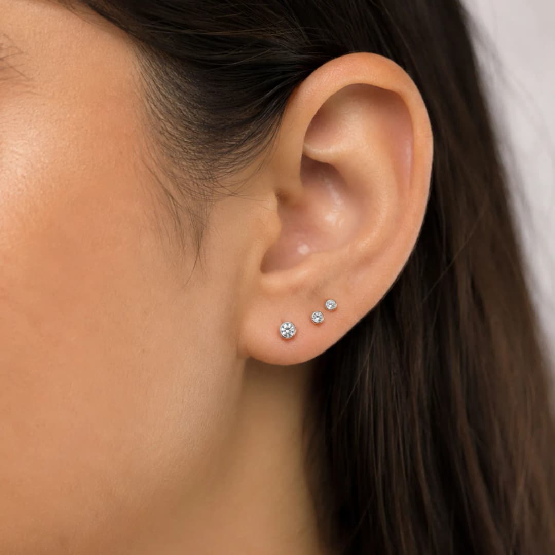 Bezel CZ Silver Earrings Set
